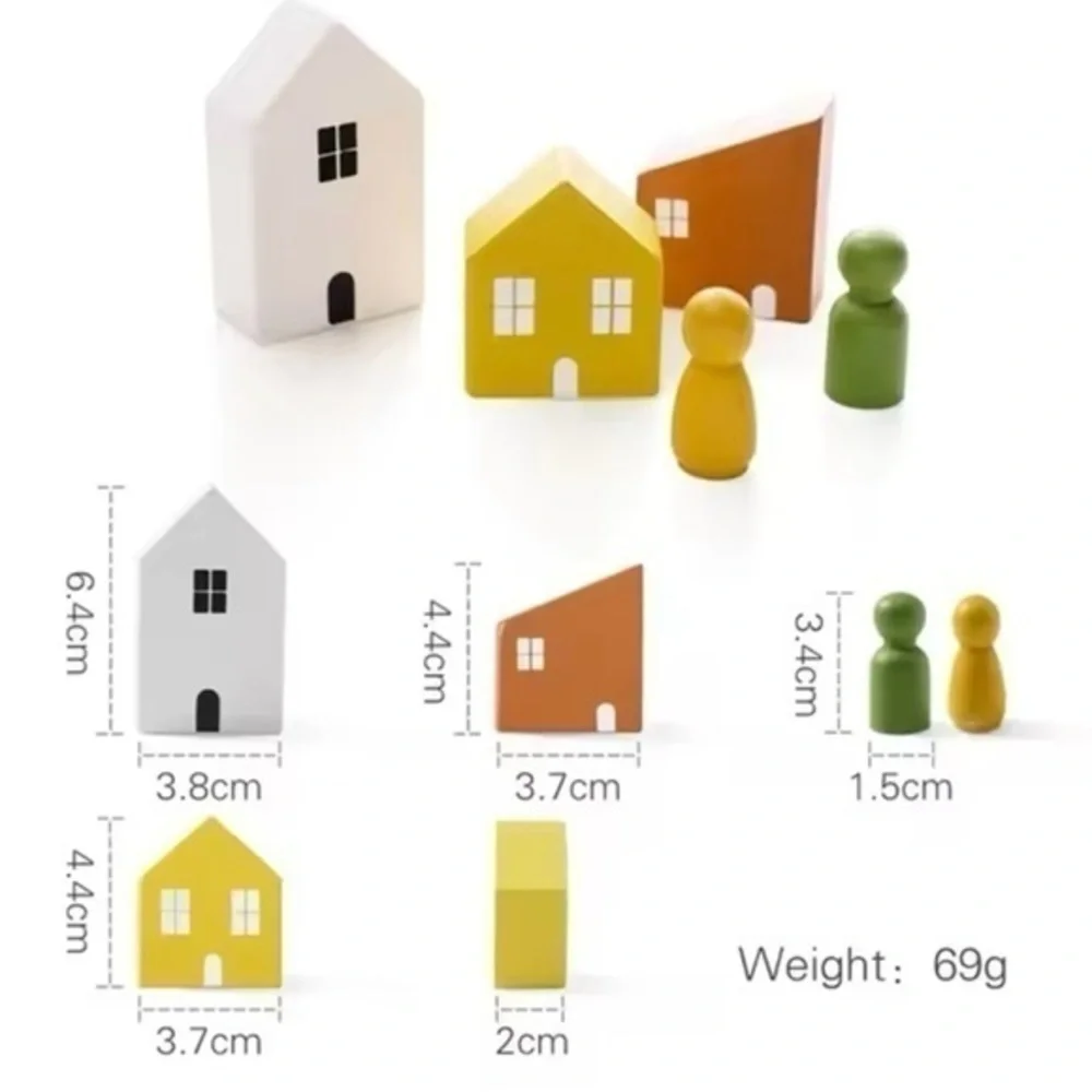 New wooden building toy houses and people 3+